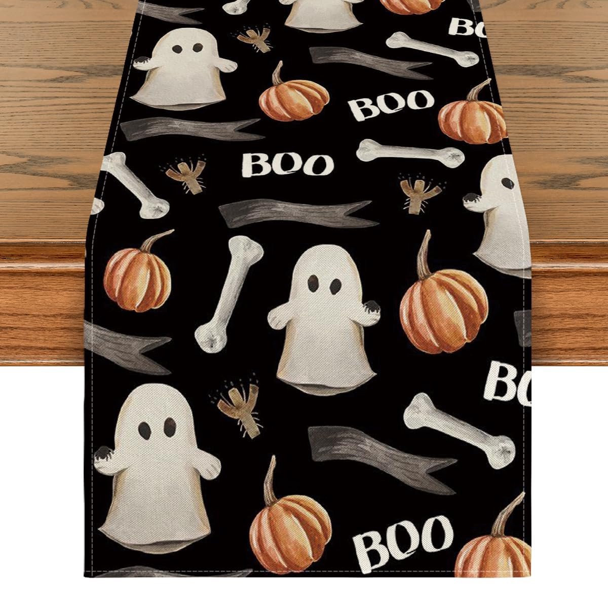 Blazelife Halloweenversieringen Home Bedrukt Velvet textiel Tafelloper - Fluweel - Runner 40*140 - Halloweendecoraties- Kleine Geest - Spook