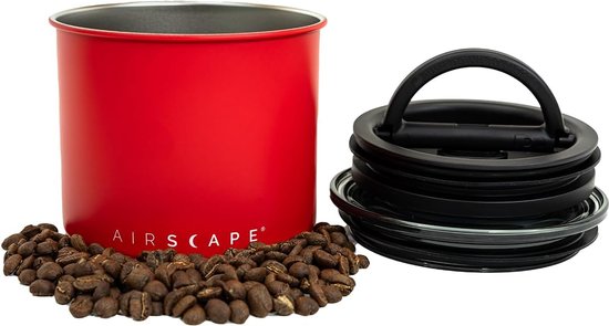 Airscape roestvrijstalen koffieblik | voedselopslagcontainer | Gepatenteerd luchtdicht deksel | Knijp overtollige lucht eruit, behoud de versheid van het voedsel (klein, dofrood)