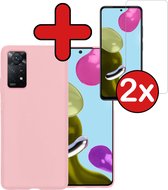 Hoesje Geschikt voor Xiaomi Redmi Note 11s Hoesje Siliconen Case Hoes Met 2x Screenprotector - Hoes Geschikt voor Xiaomi Redmi Note 11s Hoes Cover Case - Lichtroze