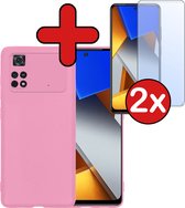 Hoesje Geschikt voor Xiaomi Poco M4 Pro 4G Hoesje Siliconen Case Hoes Met 2x Screenprotector - Hoes Geschikt voor Xiaomi Poco M4 Pro 4G Hoes Cover Case - Lichtroze