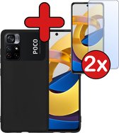 Hoesje Geschikt voor Xiaomi Poco M4 Pro 5G Hoesje Siliconen Case Hoes Met 2x Screenprotector - Hoes Geschikt voor Xiaomi Poco M4 Pro 5G Hoes Cover Case - Zwart