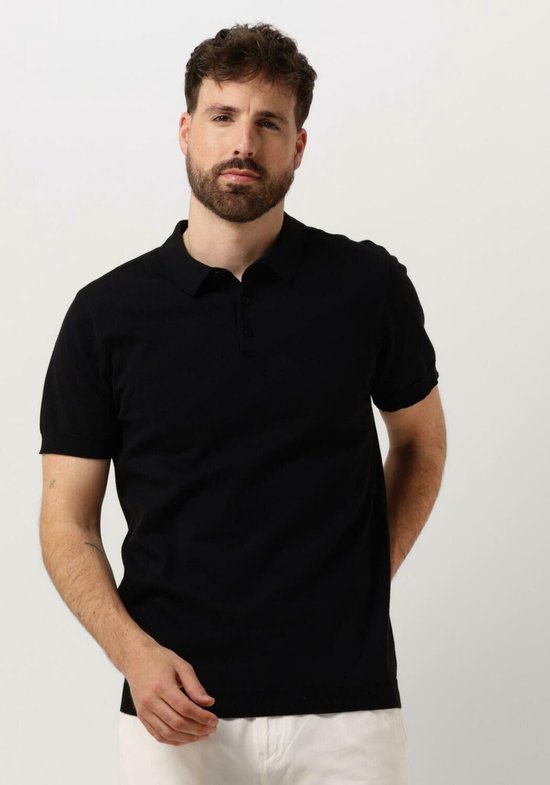 PURE PATH Knit Polo With Chestprint Polo's & T-shirts Heren - Polo shirt - Zwart - Maat XS