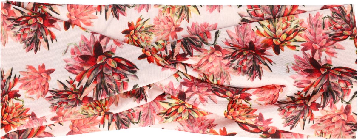 Haarsoires Haarband Twist 8cm – Bloemenprint – Jersey Stof – Wit Geel Roze - Zachte Knoop Hoofdband - Haaraccessoire voor Dames & Meisjes