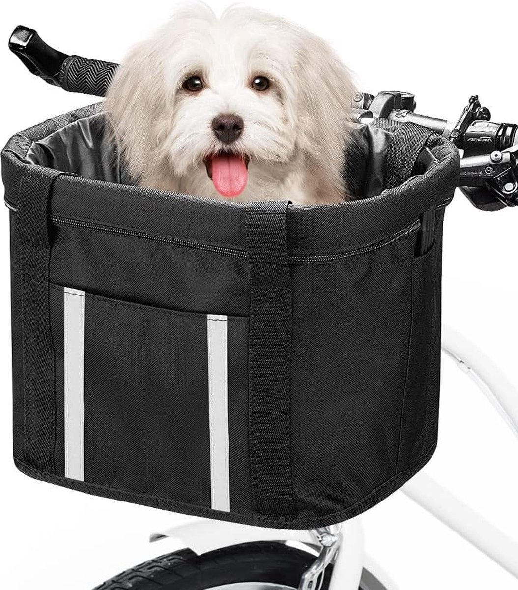 Fietsmand Opvouwbaar - Afneembare Tas - Winkelen en Vervoer - Inclusief Stuuradapter - 33 x 22 x 25 cm - Zwart