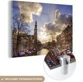 Peinture sur verre - Westerkerk à Amsterdam avec un ciel nuageux - 120x80 cm - Peintures sur Verre Peintures - Photo sur Glas