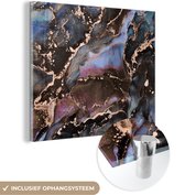 MuchoWow® Glasschilderij 50x50 cm - Schilderij acrylglas - Marmer - Goud - Rosé - Foto op glas - Schilderijen