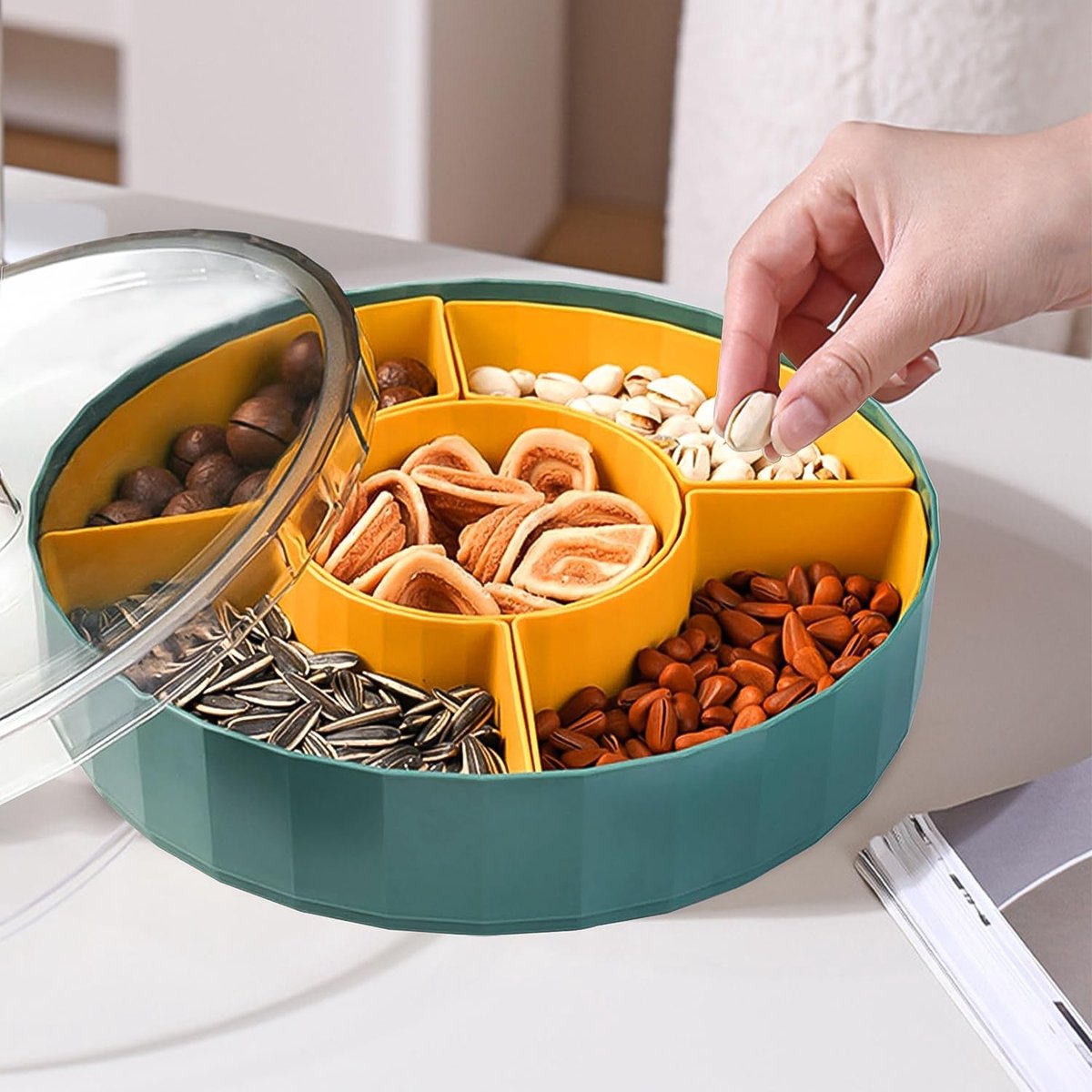 Assiette Service Bol Collation 8 Compartiments Avec Couvercle Et Poignée | Organisateur Snacks Transparent