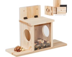 eekhoorn voederhuis - bouwpakket - hout - met 2 ingangen en zitplateaus - hangend - natuur