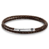 Lucleon - Collins - Bruine gevlochten leren armband voor heren - 3 mm