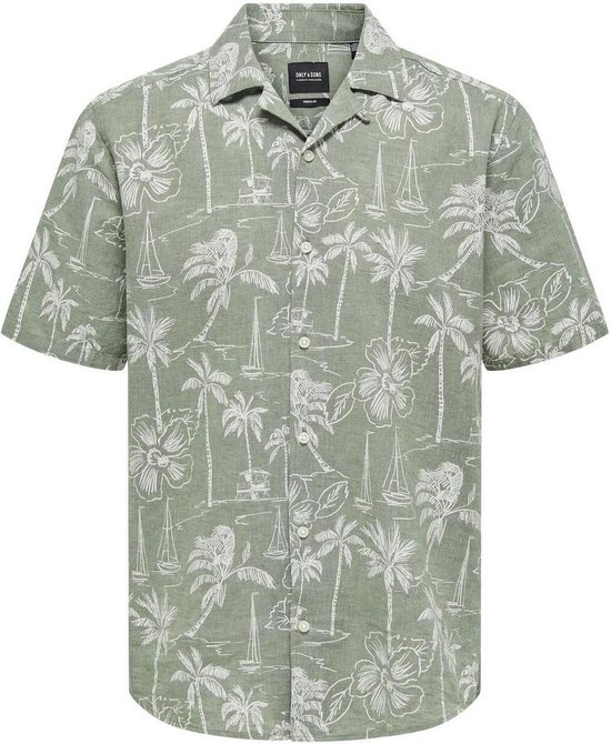 Only & Sons Overhemd Onscaiden Ss Reg Hawaii Aop Linen N 22028423 Swamp Mannen Maat - XS