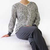 Medaillon Dames Pyjama - Katoen - Grijs - Print met kant dessin.. - Maat XL