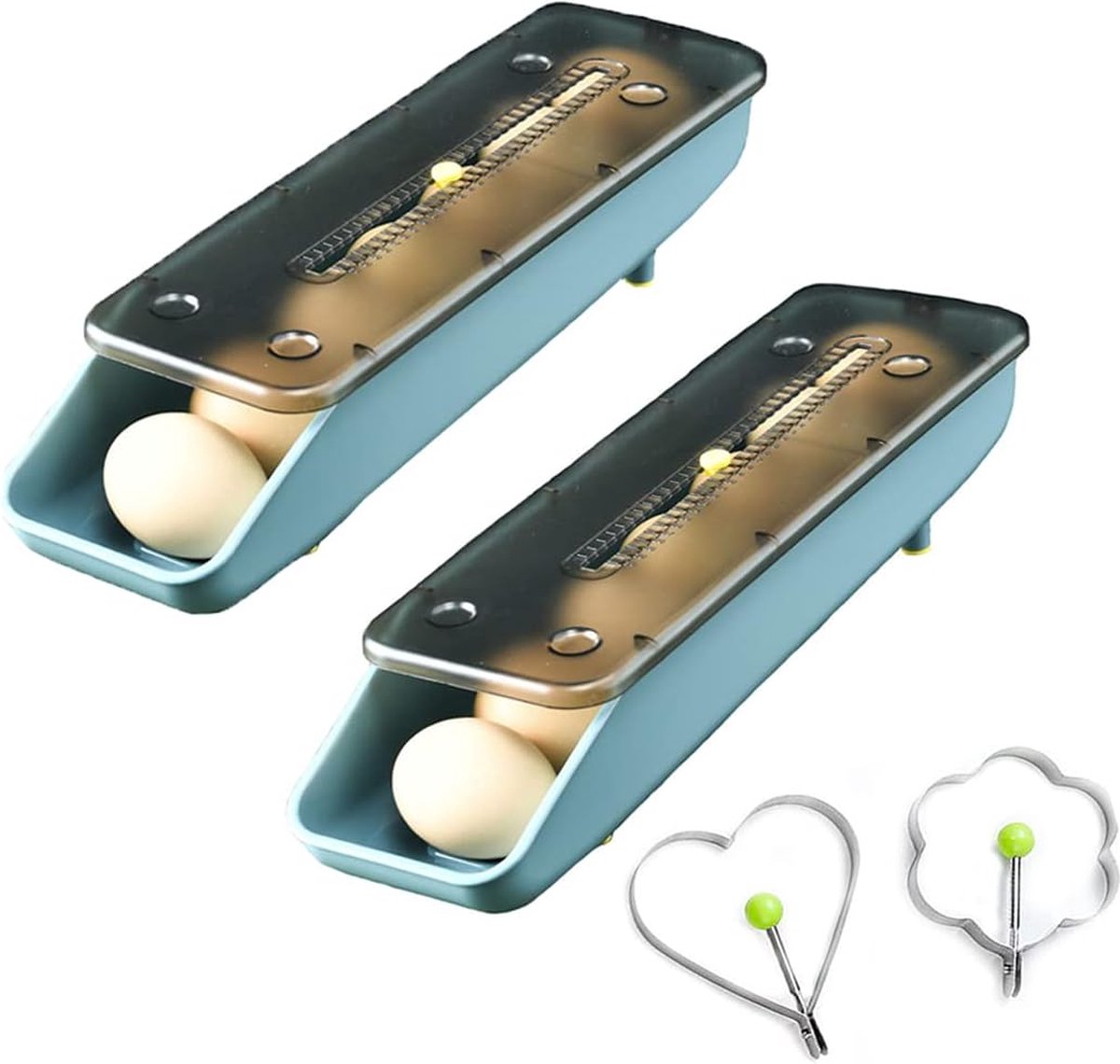 Eierhouder voor koelkast 2-pack eierversheidsopbergdoos voor koelkast automatische rol-eieropslagcontainer voor koelkast (blauw 2-pack)