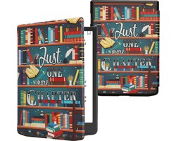 kwmobile e-reader hoesje geschikt voor Pocketbook InkPad 4/Color 3/2 / Vivlio InkPad 4/Color 3 hoes - E reader flip case met magnetische sluiting - Ereader cover - bibliotheek design in meerkleurig