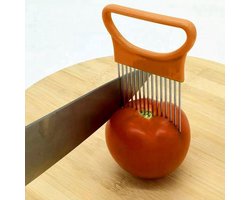 *** RVS Groentesnijder met Uiensnijder in Oranje - Keuken Hulp - Makkelijk op Maat Snijden - van Heble® ***
