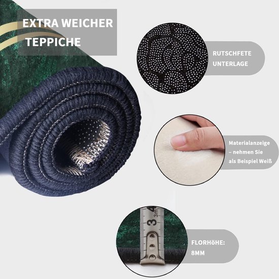 Tapis de Salon - 120x160cm - Flanelle Lisse - Doux - Antidérapant - Lavable en Machine - Tapis Lisse Poils Ras - Tapis Design Chiné Moderne Vert - Chambre d'Enfant - Chambre