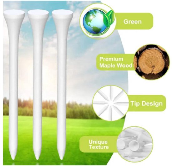 Golf tees hout - 15 stuks - 53mm - Wit - Golf accesoires - Golfset - Golftees - Golftee - Golfaccesoires van Green. — afbeelding 2