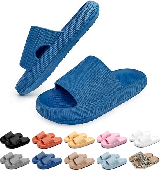 Geweo - Slippers Homme Femme - Chaussons de bain EVA Unisexe - Épaissi - Léger - Super Doux pour vos Pieds - Semelle intérieure Antidérapante et Ferme - Anti-Bruit - Blauw- Taille 38/39