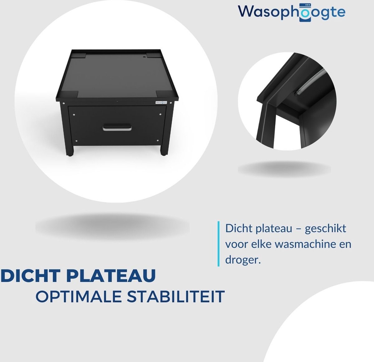 Wasophoogte® Wasmachine verhoger met lade - Wasmachine opbouwmeubel - Wasmachine sokkel - 42cm hoog - Zwart - Universeel - Inclusief Lekbak thumbnail 4