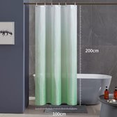 Douchegordijn, schimmelwerend, waterdicht en wasbaar, badkamergordijn voor bad en douche, textiel van stof, wit naar groen, 100 x 200 cm, met 6 douchegordijnringen.