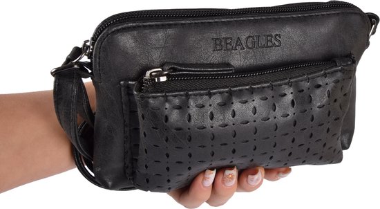 Limited Edition: Beagles Dames Crossbody Tas – Zwarte Schoudertas van Imitatie Leer – 18,5cm x 2cm x 11,5cm - 2 Vakken met Ritssluiting