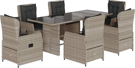 vidaXL - 7-delige - Tuinset - met - kussens - poly - rattan - grijs