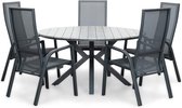 LUX outdoor living Cervo Grey/Mojito Zwart dining tuinset 6-delig | polywood + textileen | 144cm rond | 5 personen