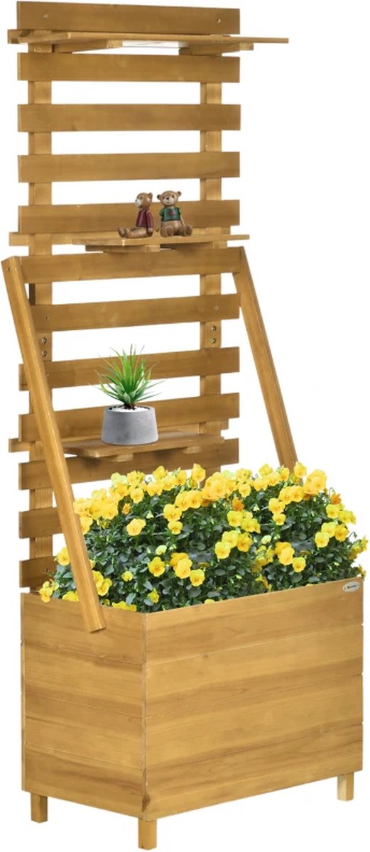 Plantenbak met klimrek - Bloembak - Weerbestendig - Met trellis - Buiten - Hout - Plantenrek - 95Liter - Bruin