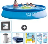 Intex Rond Opblaasbaar Easy Set Zwembad - 396 x 84 cm - Blauw - Inclusief Pomp Solarzeil - Onderhoudspakket - Filters - Vloertegels