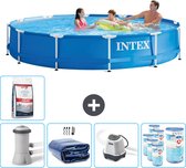 Piscine Intex à cadre rond - 366 x 76 cm - Blauw - Avec pompe, couverture solaire - Système d'eau salée - Filtres - Zwembadzout