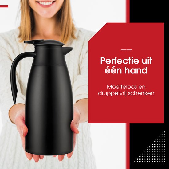 HGMD Bouteille isotherme - 2 Litres - Verseuse isotherme - Zwart - Café - Thee - Pour boissons chaudes et froides
