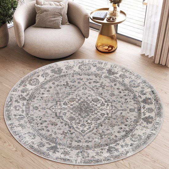 BYBSRLL Rond tapijt, 120 cm, wasbaar en antislip, zacht laagpolig, rond tapijt, vintage bloemen, boho-patroon, voor woonkamer, slaapkamer, kinderkamer, logeerkamer, eetkamer, kantoor, zwart
