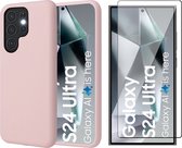 Hoesje geschikt voor Samsung Galaxy S24 Ultra - Screenprotector Volledig Dekkend Glas - Mat Back Case Roze