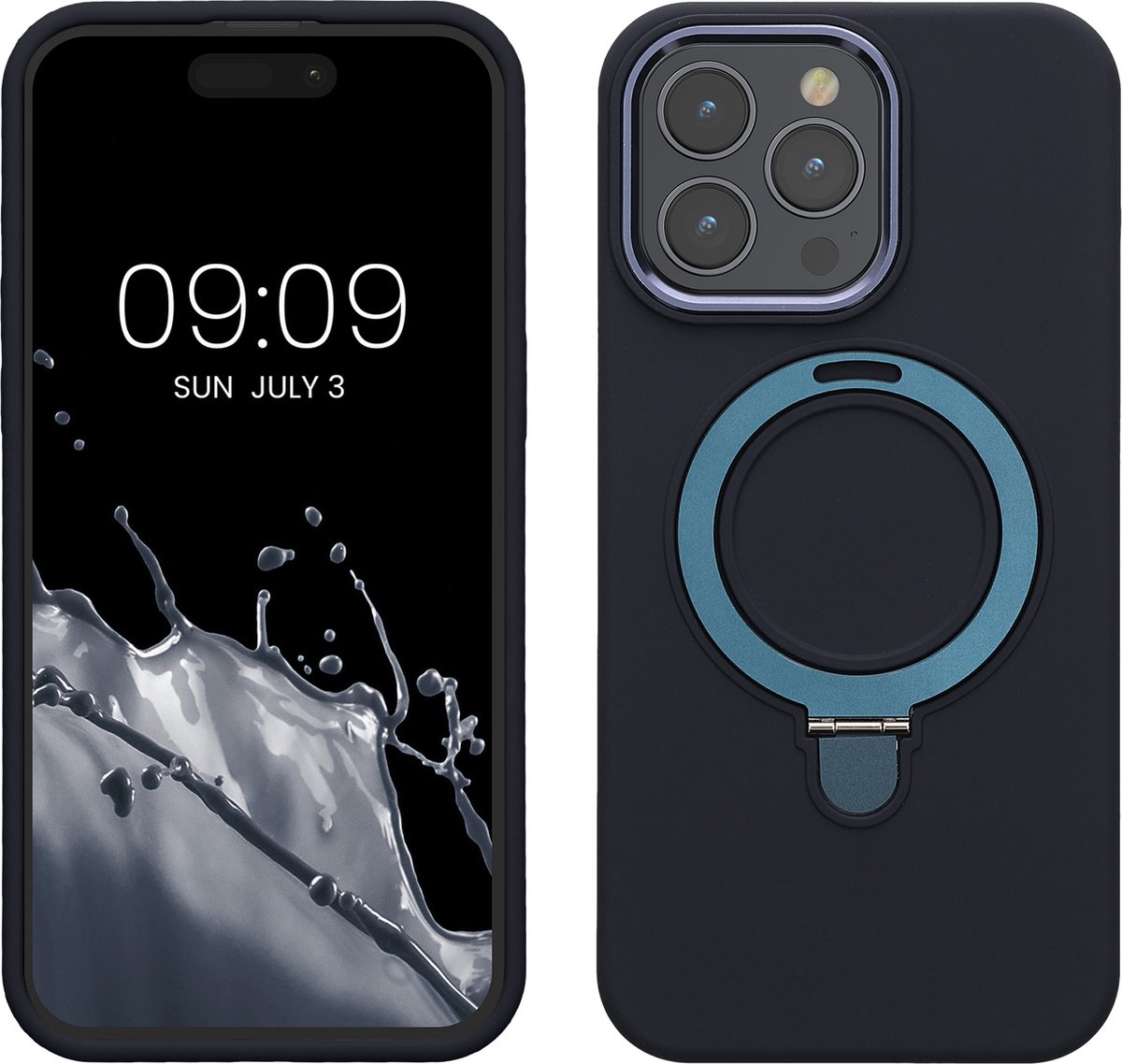 kalibri telefoonhoesje Apple iPhone 15 Pro Max hoesje - beschermhoesje geschikt voor MagSafe - siliconen hoesje met telefoon ring in donkerblauw