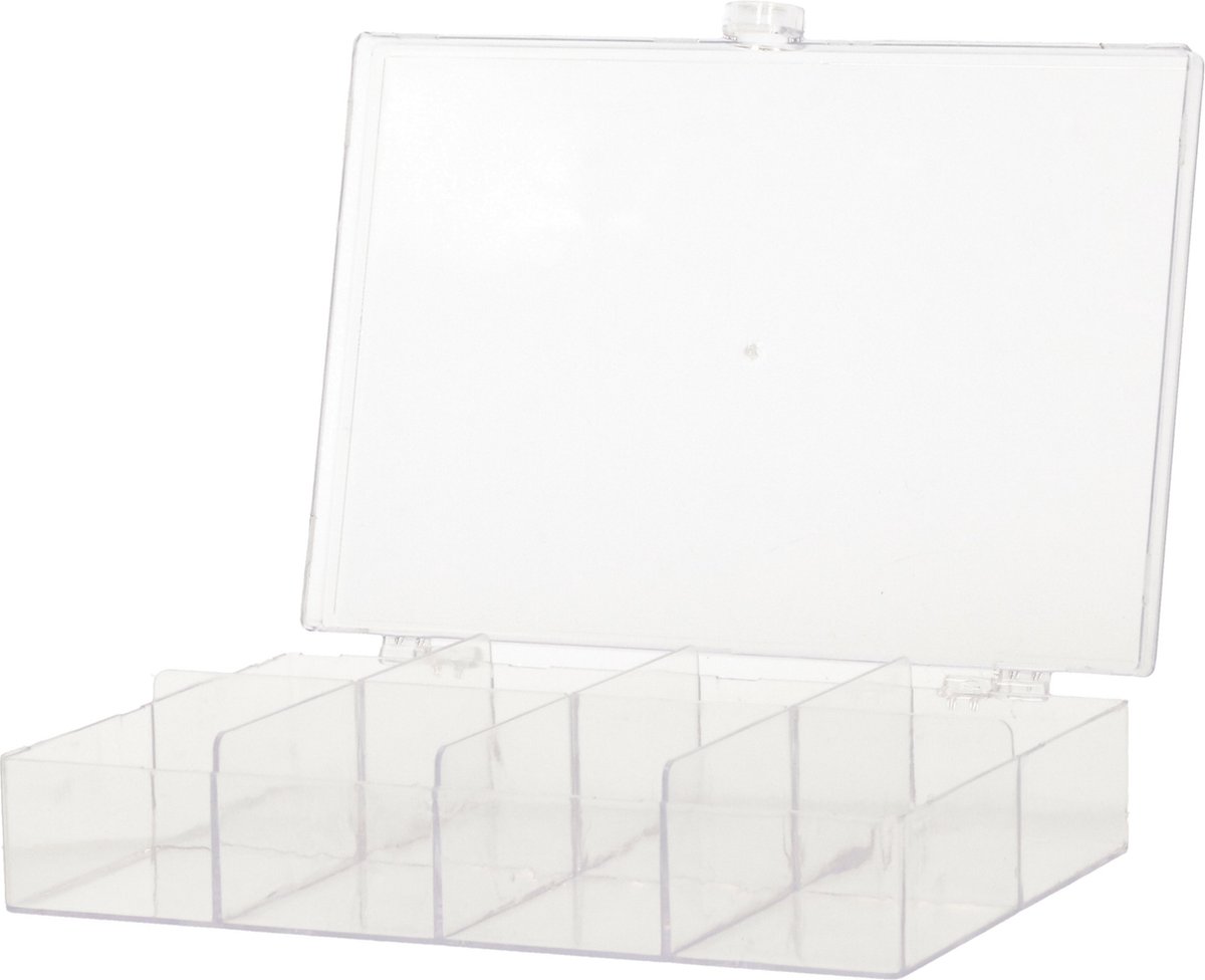 Gerimport opbergkoffertje/opbergdoos/sorteerbox - 8-vaks - kunststof - transparant - 15 x 10 x 3 cm - Opbergbox