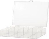 Gerimport opbergkoffertje/opbergdoos/sorteerbox - 8-vaks - kunststof - transparant - 15 x 10 x 3 cm