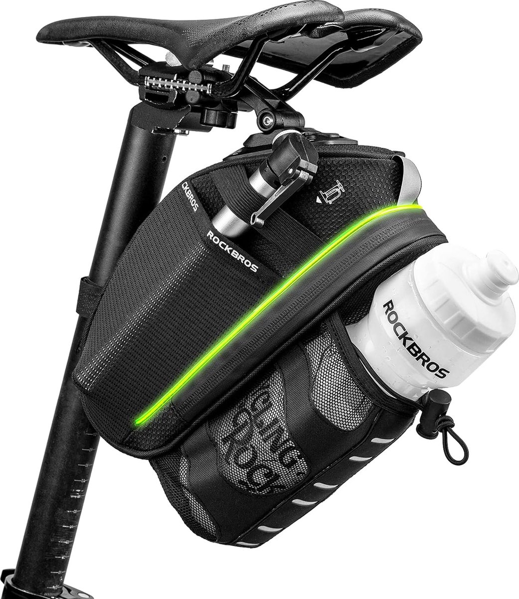 ROCKBROS Fietszadeltas, 1,5 L, krasbestendige fietstas met flessenhouder, fietszadeltas voor MTB, racefiets, vouwfiets