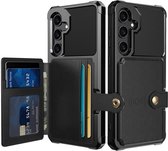 Étui portefeuille adapté pour Samsung Galaxy A35 - Coque arrière avec porte-carte - Étui de téléphone pour carte de débit - Porte-carte à l'arrière - Étui avec aimant pour support de voiture Zwart