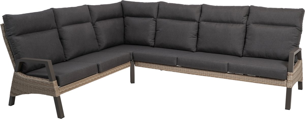 Luxe hoek loungeset met bergachtige uitstraling in donkere tinten.