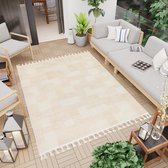 Tapiso Vloerkleed Outdoor Beige Buiten Modern Terras Tuin Franjes Maat- 80x150