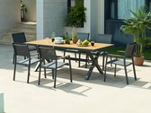 MYLIA Tuineethoek van aluminium: een tafel D220 cm en 6 opstapelbare fauteuils - Antraciet en licht naturel - INOSSE van MYLIA L 220 cm x H 90 cm x D 100 cm