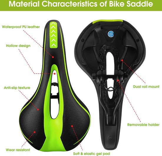 Selle De Vélo Ultra Confortable Gel Silicone - 25x21 Cm, Mousse Mémoire, PU Imperméable, Pour VTT/ville/route