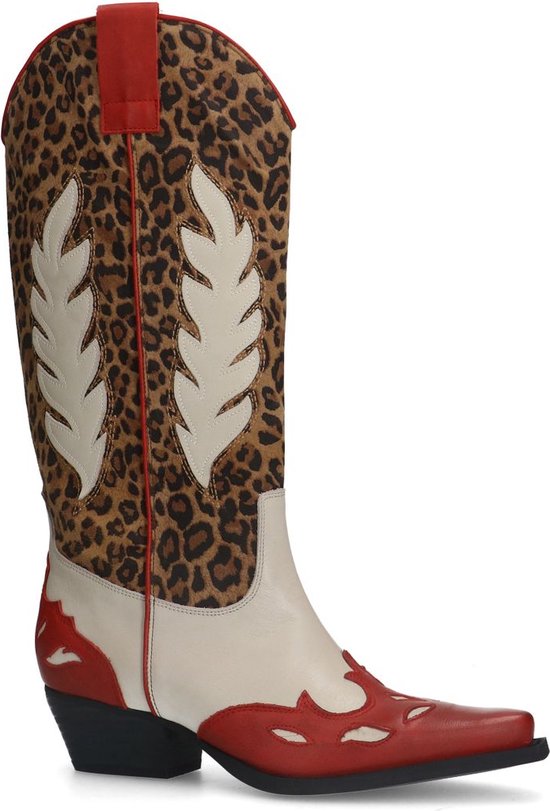 Sacha - Dames - Leopard cowboylaarzen met rode details - Maat 42