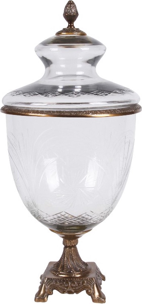 Baroque - Vaas - Glazen vaas met deksel alu Ø24 cm - 51x24x24 - Aluminium+glass