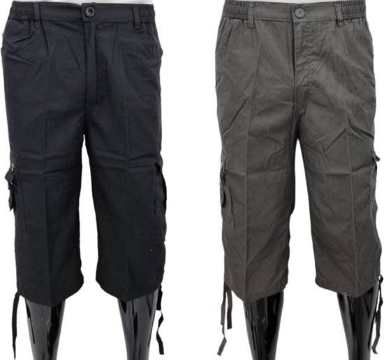 MaxMen - 2-Pack - Pantalons Courts Homme - Pantalons Courts Homme avec Poches - Bermuda Homme - Katoen - Longueur 3 Quarts - 1 x Zwart & 1 x Grijs - Taille M