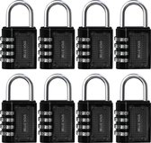 MGM Trading Belle Vous Kit de cadenas à combinaison Zwart serrure à combinaison 4 chiffres (8 pièces) - 4,8 x 4 x 1,3 cm - serrure à combinaison résistante aux intempéries & durable - pour intérieur et extérieur, casiers clôtures et portails