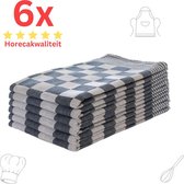 Theedoeken - Horeca Kwaliteit - Katoenenen Theedoeken set - 6 x - Blauw Wit - Ophang Lus