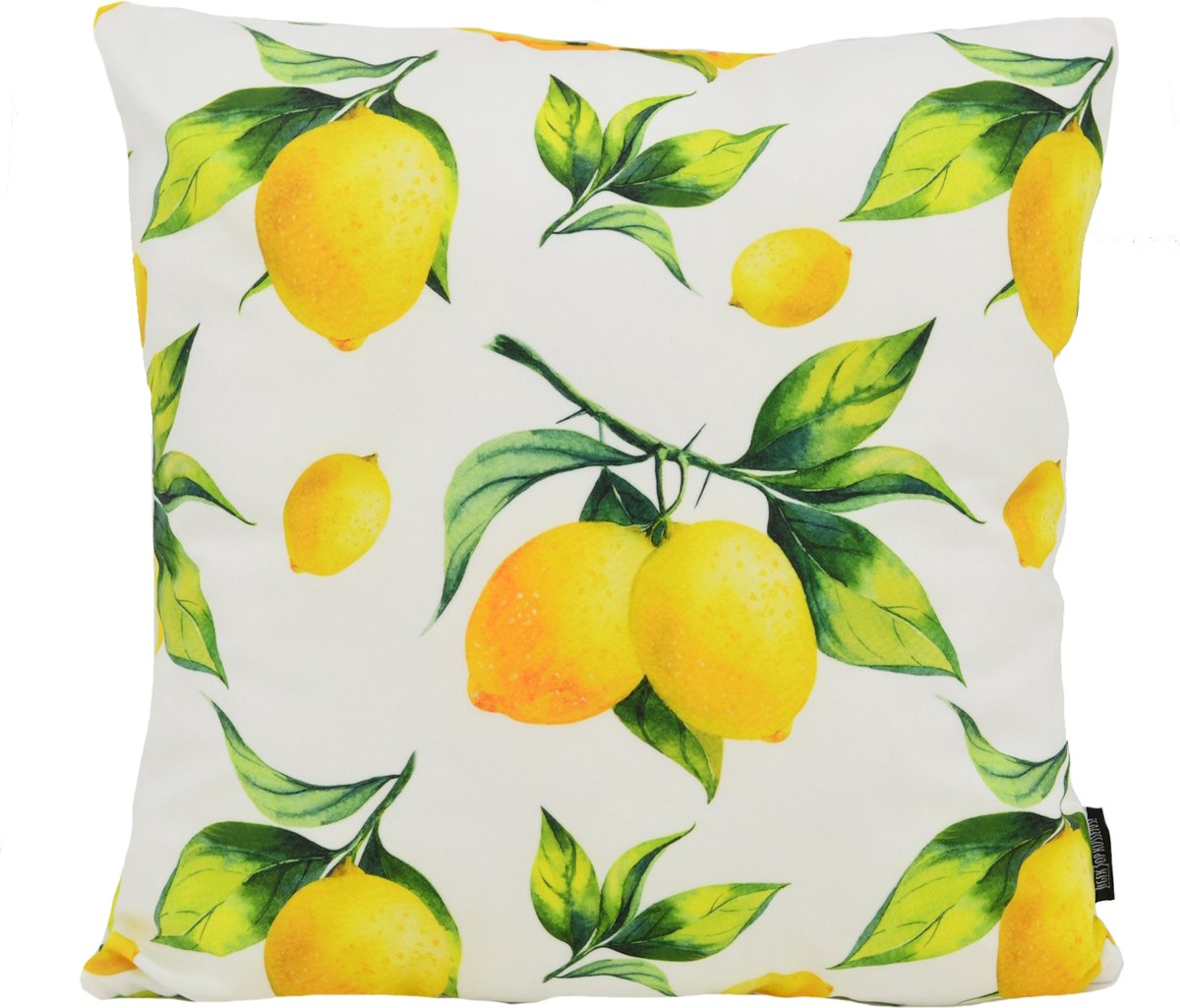 Citroenen Wit/Geel Kussenhoes | Katoen/Polyester | 45 x 45 cm