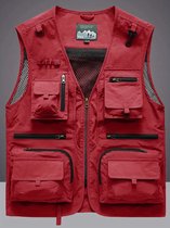 Ademend Nylon Cargo Vest voor Buiten - Herenrits Sportjasje met Meerdere Zakken Voor Zomer Buiten Activiteit - Rood - XL (52)