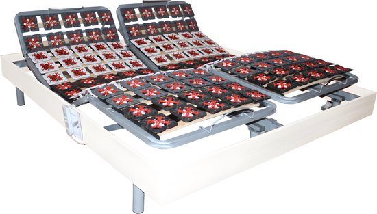 DREAMEA Elektrische relaxbedbodem 2 x 48 contactplaatjes en wit hout van DREAMEA - 2 x 70 x 190 cm - OKIN-motors L 190 cm x H 35 cm x D 140 cm