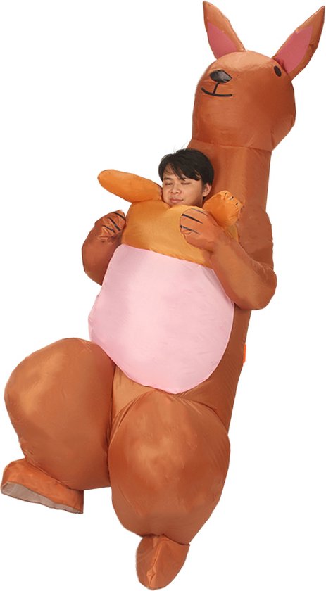 KIMU® Opblaas Kostuum Kangoeroe - Opblaasbaar Pak - Kangoeroepak Mascotte Opblaaspak - Opblaasbare Skippy Volwassenen Dames Heren Halloween
